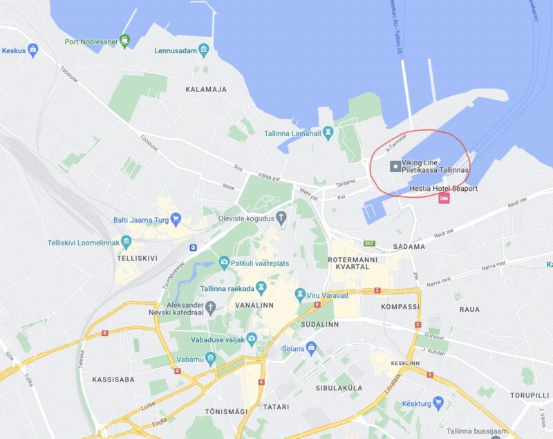 タリンにおけるフェリーのターミナルの場所・地図