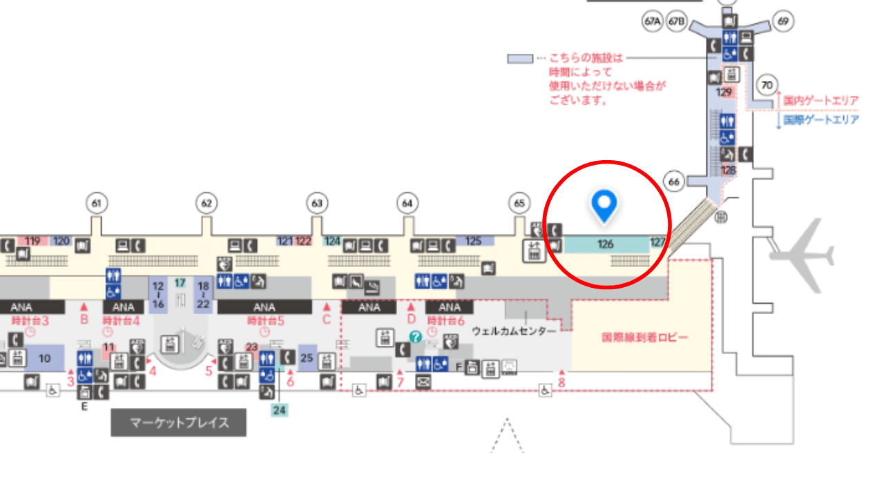 羽田空港の第２ターミナルにあるラウンジの場所